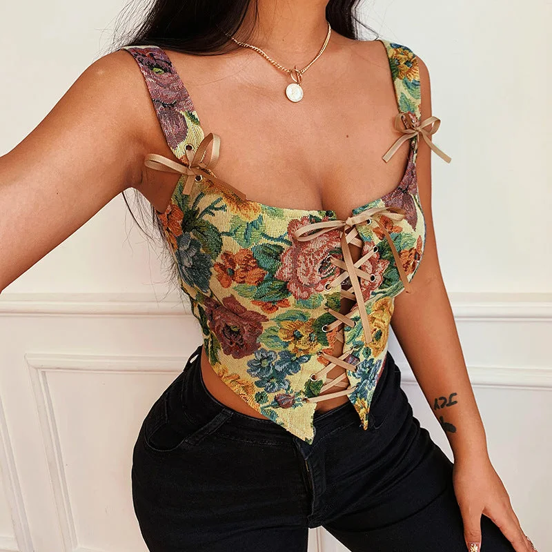 Rococo Floral Lace Up Corset Top