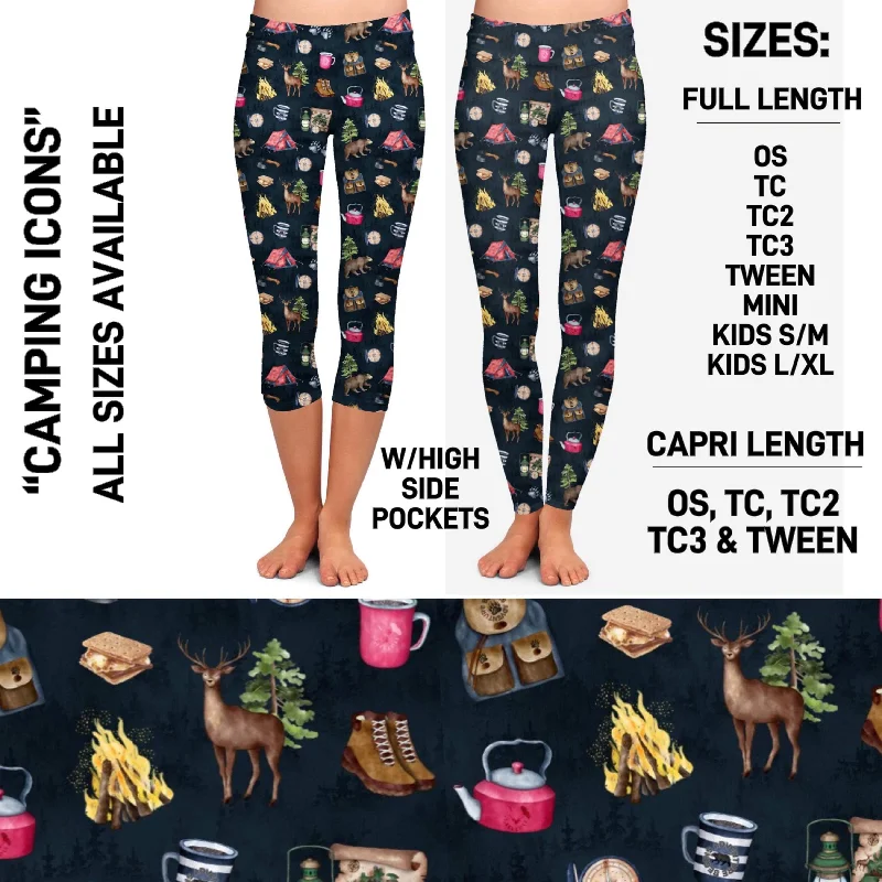 RTS - Camping Icons Leggings with High Side Pockets