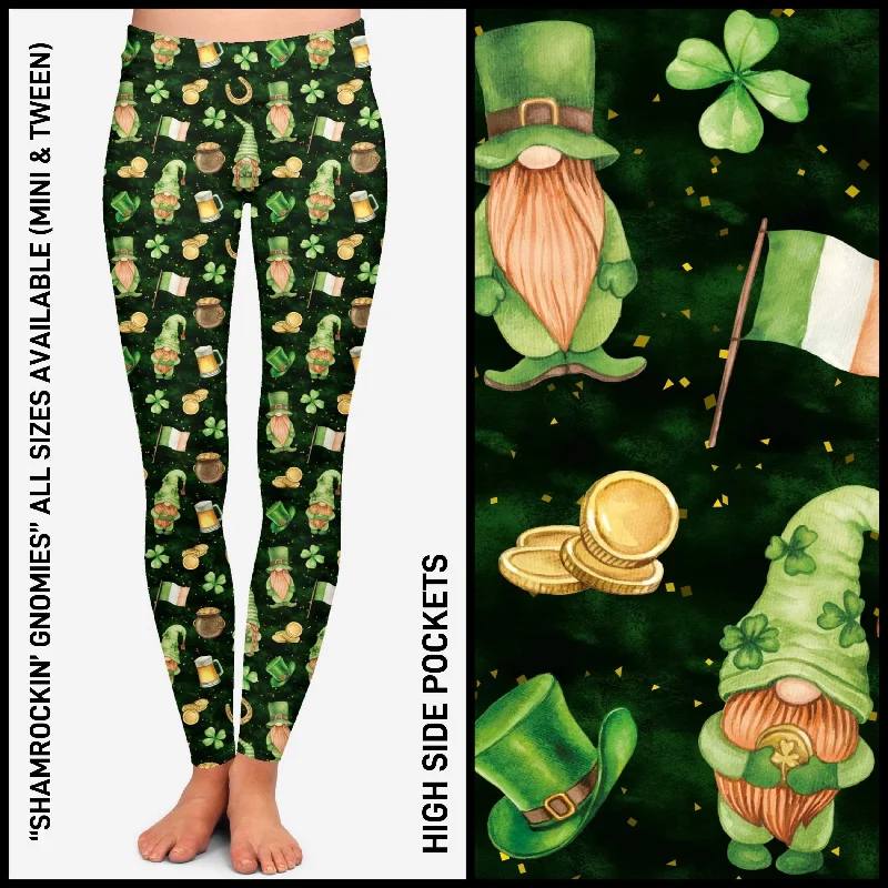 RTS - Shamrockin' Gnomes Leggings with High Side Pockets