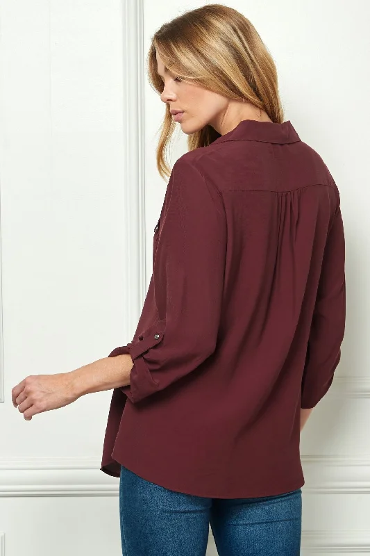 sara-michelle-3-4-button-tab-sleeve-patch-pockets-button-front-johnny-collar-top