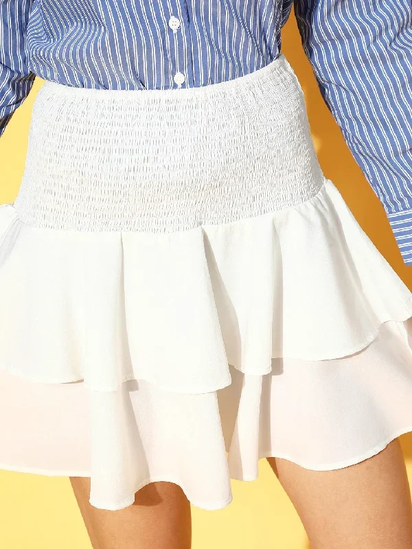 sk1485wh-berrylush-women-white-solid-smocked-high-rise-flounce-mini-skirt