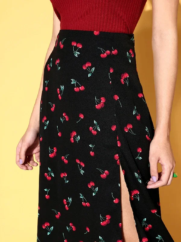 sk3518bk-berrylush-women-black-red-cherry-print-high-slit-midi-a-line-skirt