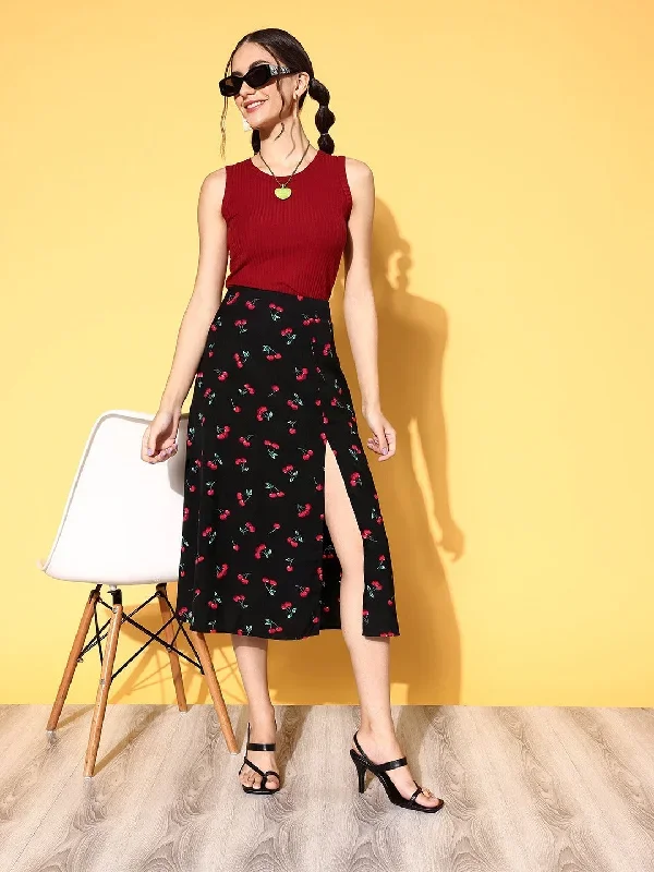 sk3518bk-berrylush-women-black-red-cherry-print-high-slit-midi-a-line-skirt