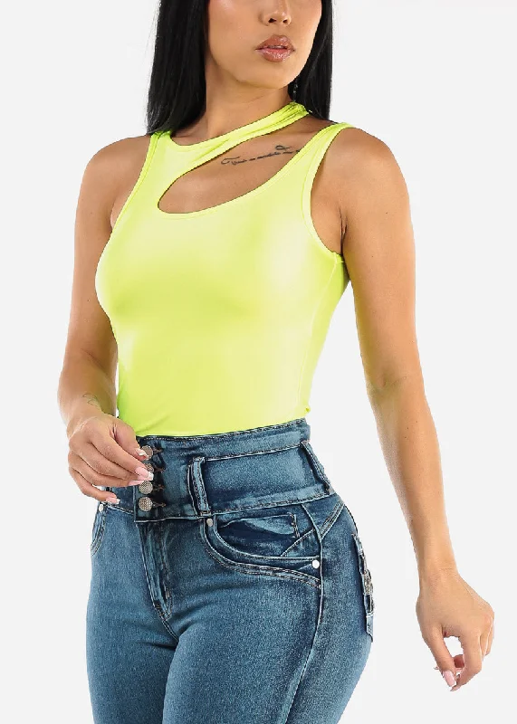 Sleeveless Cut Out Fitted Top Neon Lime