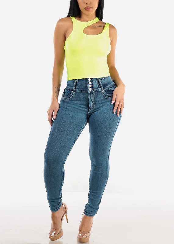 sleeveless-cut-out-fitted-top-neon-lime-9646lemonneon