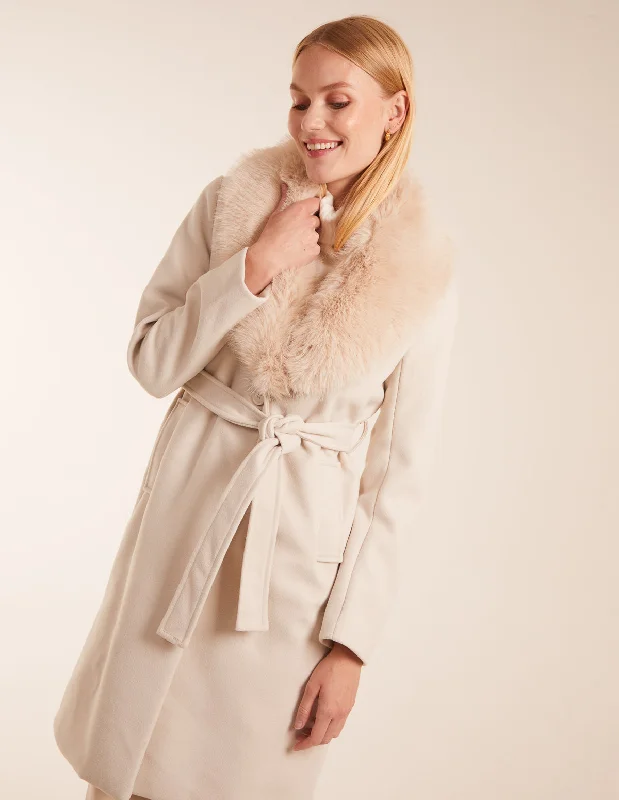 Faux Fur Collared Belted Coat