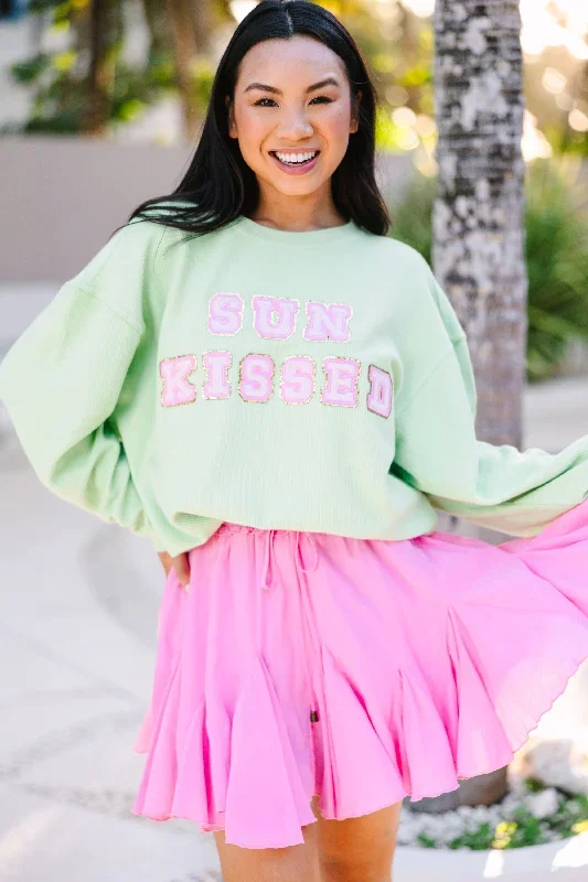 Sun Kissed Melon Green Varsity Corded Sweatshirt