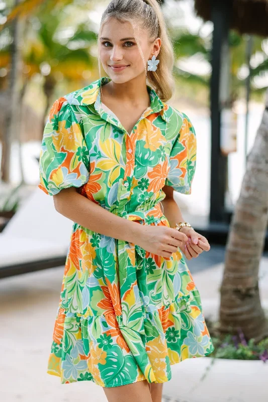 Sunny Days Ahead Green Floral Babydoll Dress