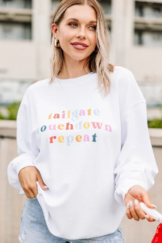 Tailgate Touchdown Repeat White Corded Graphic Sweatshirt