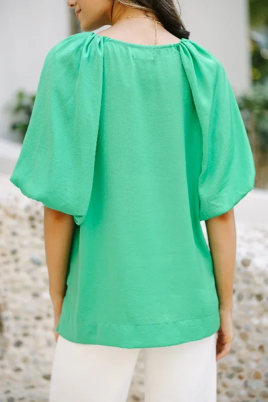 take-it-easy-green-bubble-sleeve-blouse