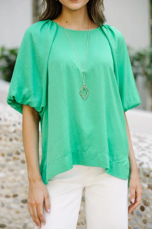 take-it-easy-green-bubble-sleeve-blouse