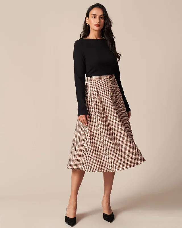 the-brown-high-waisted-plaid-button-midi-skirt