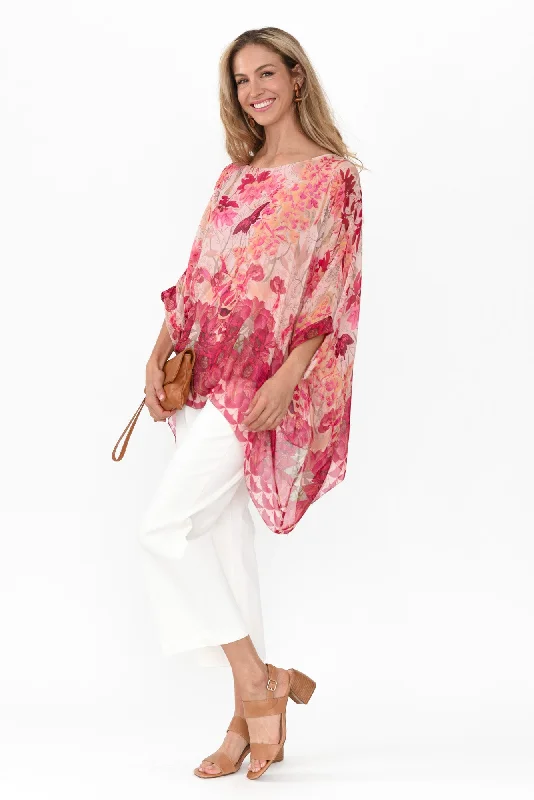 trevino-pink-floral-silk-overlay-top