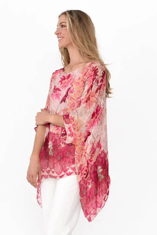 trevino-pink-floral-silk-overlay-top