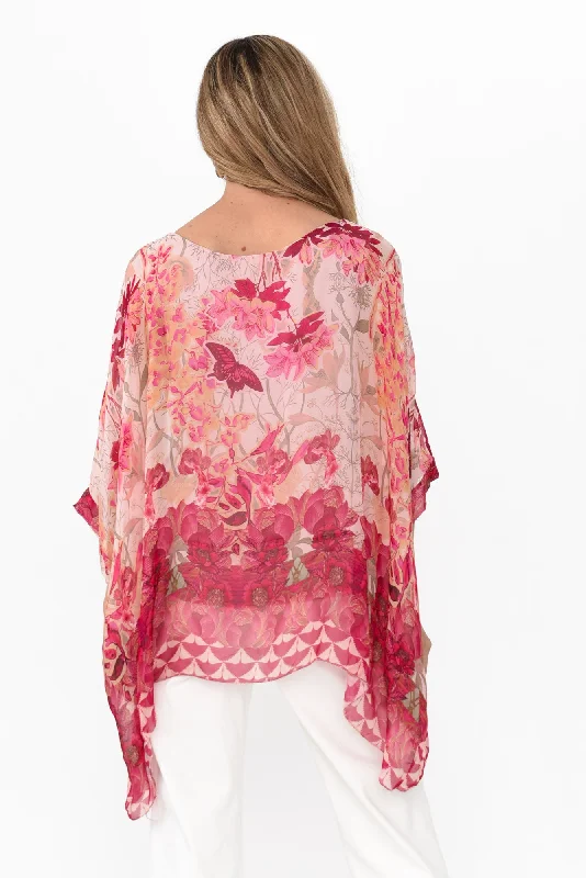 trevino-pink-floral-silk-overlay-top