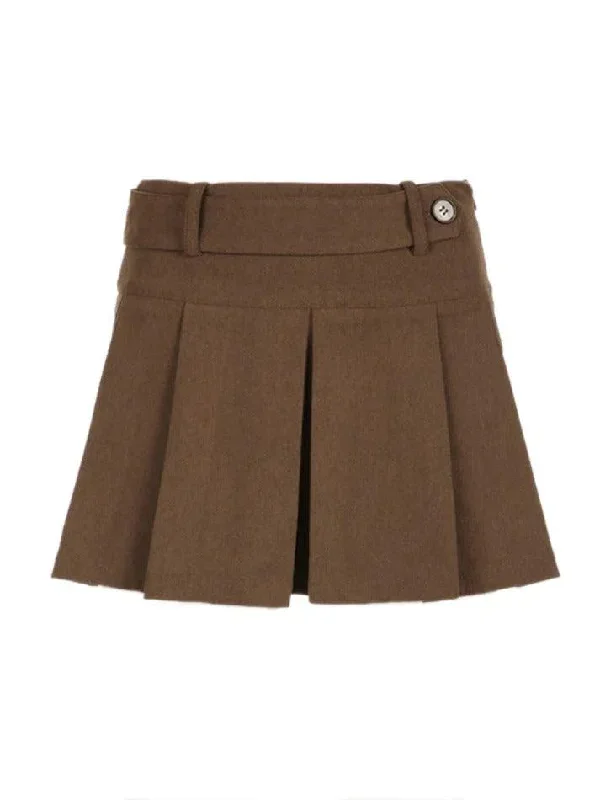 vintage-brown-corduroy-belted-pleated-mini-skirt