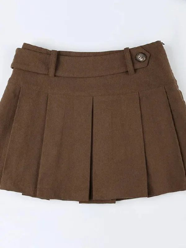 vintage-brown-corduroy-belted-pleated-mini-skirt