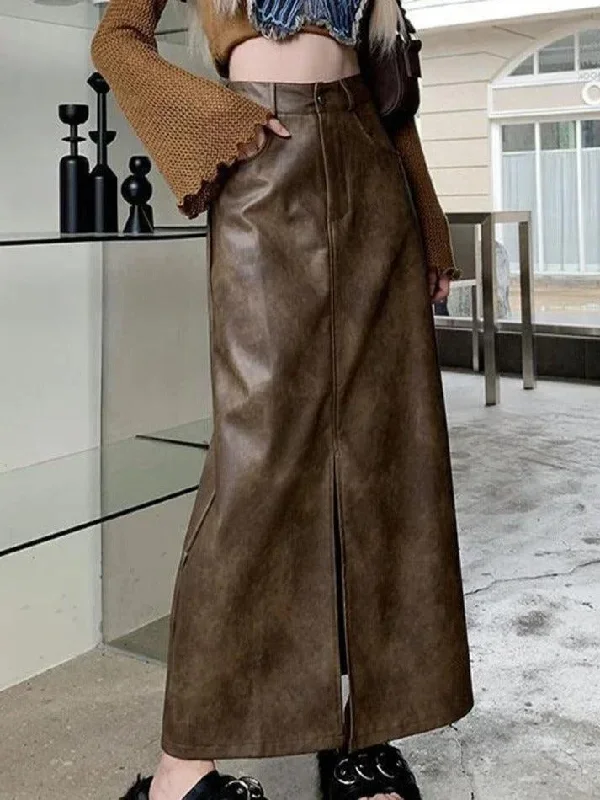 vintage-brown-high-rise-split-pu-leather-midi-skirt