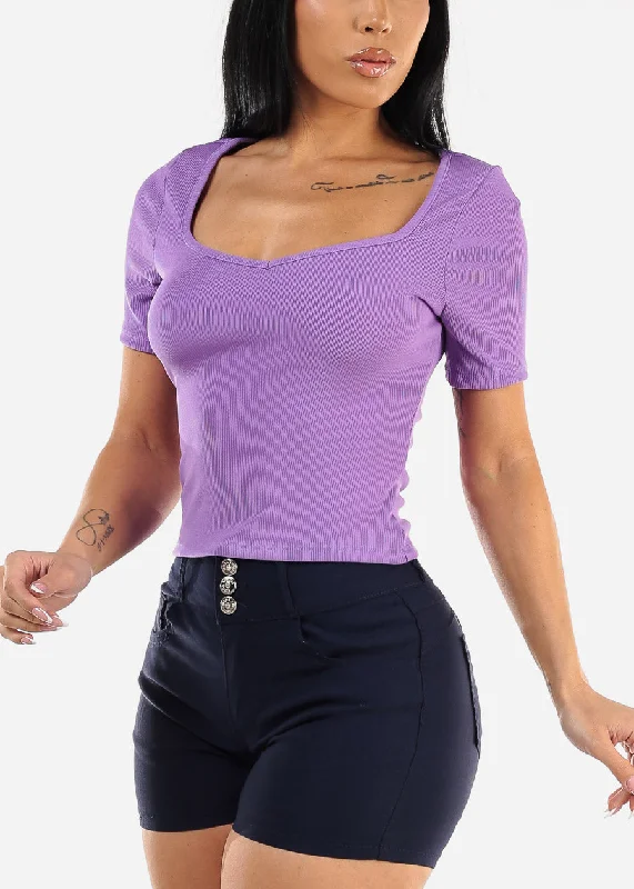 Vneck Short Sleeve Top Purple